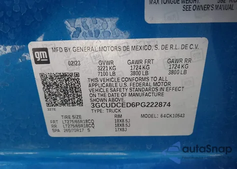 2023 Chevrolet Silverado 1500 4Wd Short Bed Custom Trail Boss из США, поврежденный, VIN 3GCUDCED6PG222874